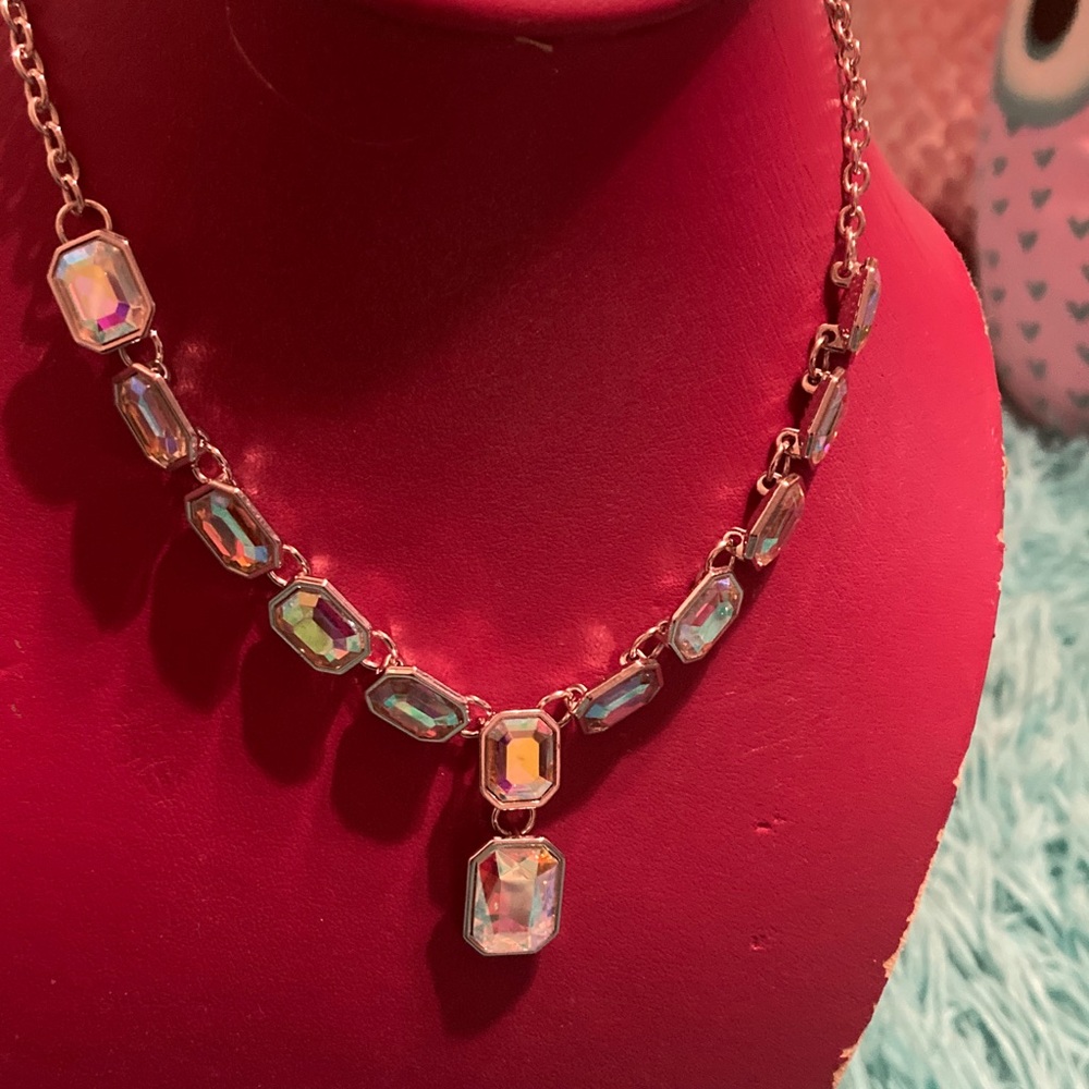 Paparazzi Silver Necklace with Iridescent Accents and matching earrings